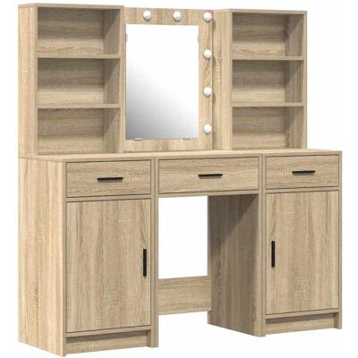 vidaXL Dressing tafel set met LED 3 st Sonoma Eik Bewerkt hout vidaXL Dressing tafel set met LED 3 st Sonoma Eik Bewerkt hout