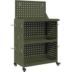vidaXL Gereedschapswagen met plank Olijf Groen 65 x 35 x 111 cm vidaXL Gereedschapswagen met plank Olijf Groen 65 x 35 x 111 cm