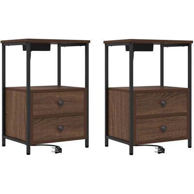 vidaXL Nachtkastje 2 st Bruin Eiken 40 x 31 x 60 cm Bewerkt hout vidaXL Nachtkastje 2 st Bruin Eiken 40 x 31 x 60 cm Bewerkt hout