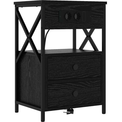vidaXL Nachtkastje Zwart Eiken 40 x 31 x 60 cm Bewerkt hout vidaXL Nachtkastje Zwart Eiken 40 x 31 x 60 cm Bewerkt hout