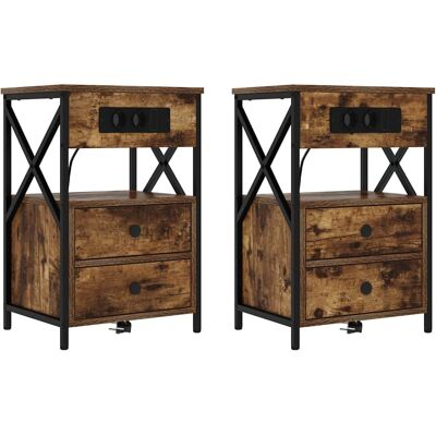 vidaXL Nachtkastje 2 st Rook Eiken 40 x 31 x 60 cm Bewerkt hout vidaXL Nachtkastje 2 st Rook Eiken 40 x 31 x 60 cm Bewerkt hout