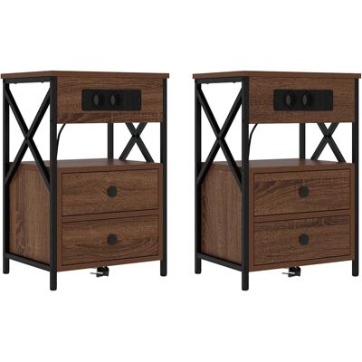 vidaXL Nachtkastje 2 st Bruin Eiken 40 x 31 x 60 cm Bewerkt hout vidaXL Nachtkastje 2 st Bruin Eiken 40 x 31 x 60 cm Bewerkt hout