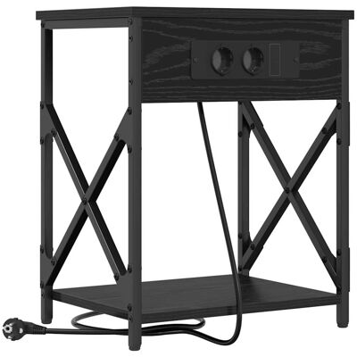 vidaXL Nachtkastje Zwart Eiken 41 x 31 x 51 cm Bewerkt hout vidaXL Nachtkastje Zwart Eiken 41 x 31 x 51 cm Bewerkt hout