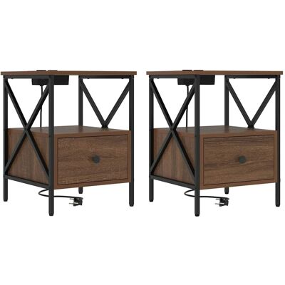 vidaXL Nachtkastje 2 st Bruin Eiken 41,5 x 40,5 x 55 cm Bewerkt hout vidaXL Nachtkastje 2 st Bruin Eiken 41,5 x 40,5 x 55 cm Bewerkt hout