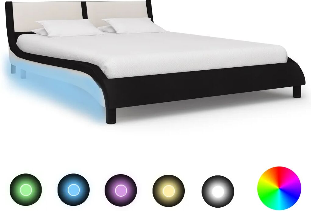 vidaXL Bedframe met LED kunstleer zwart en wit 135x190 cm