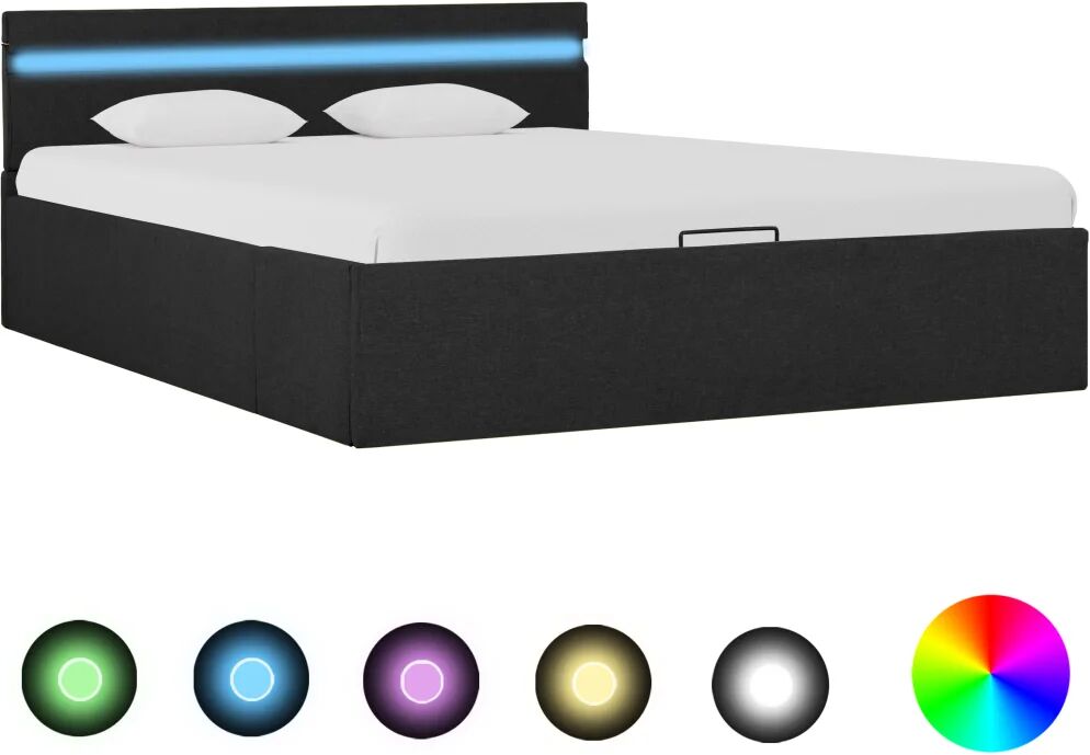 vidaXL Bedframe met opslag en LED stof donkergrijs 140x200 cm