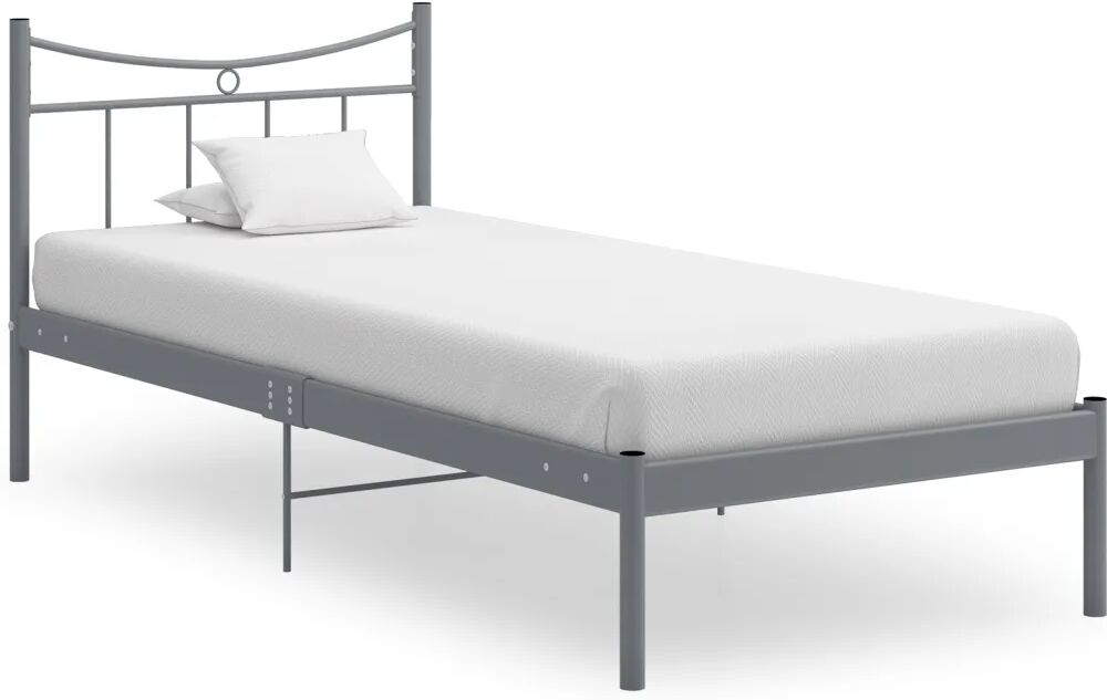 vidaXL Bedframe metaal en multiplex grijs 90x200 cm