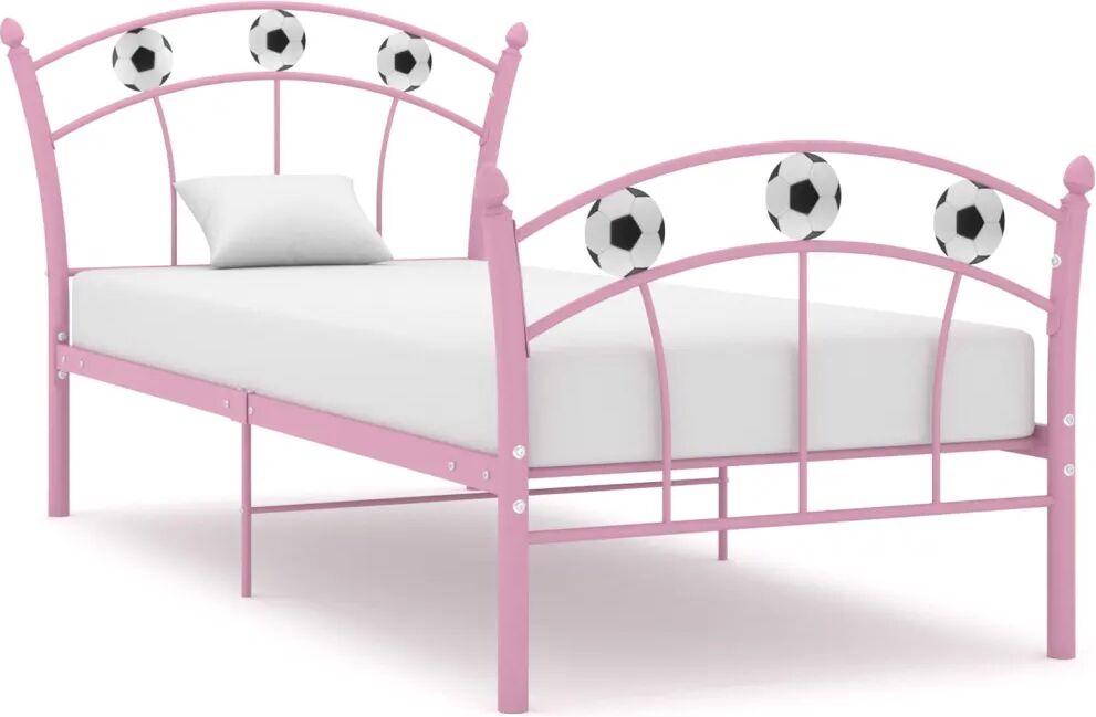 vidaXL Bedframe met voetbaldesign metaal roze 90x200 cm