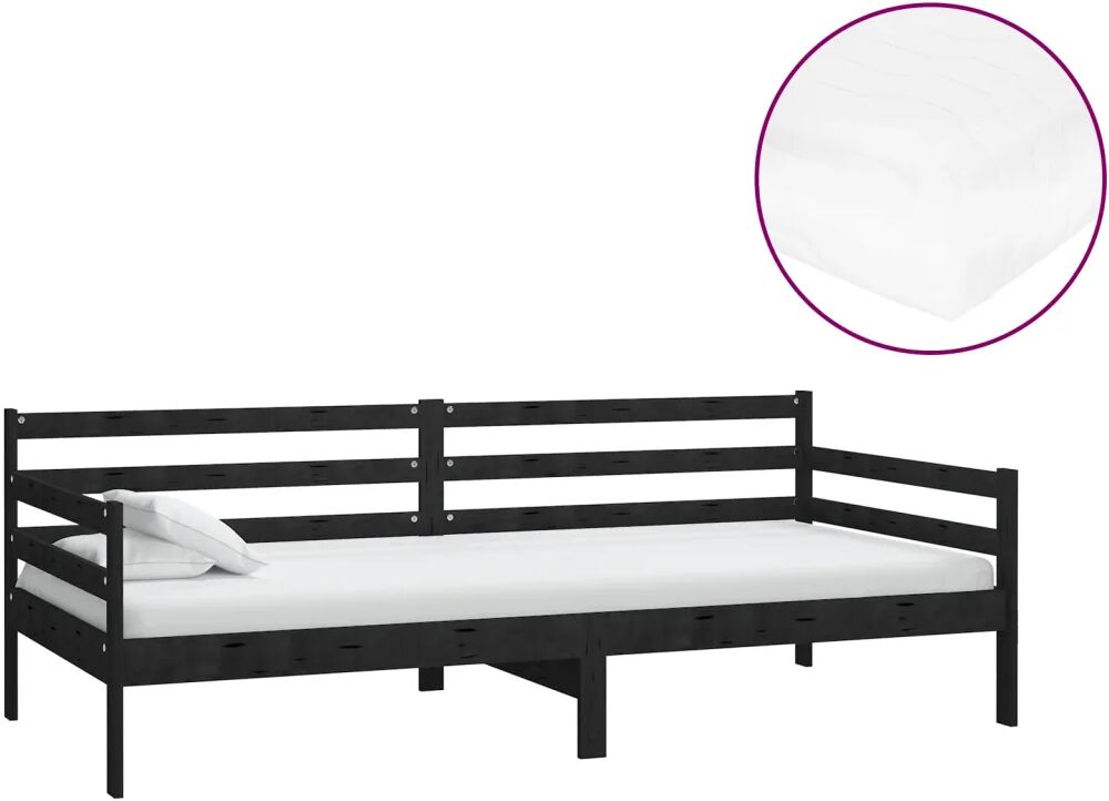 vidaXL Slaapbank met matras massief grenenhout zwart 90x200 cm