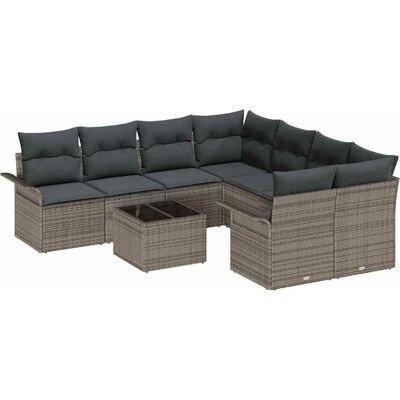 vidaXL Tuinbank Set met kussen 9 pcs Grijs poly rattan vidaXL Tuinbank Set met kussen 9 pcs Grijs poly rattan