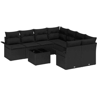 vidaXL Tuinbank Set 9 pcs Zwart Poly rattan vidaXL Tuinbank Set 9 pcs Zwart Poly rattan