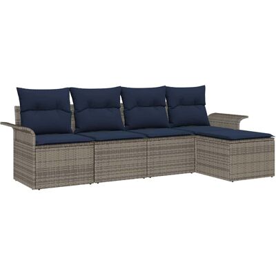 vidaXL Tuinbank Set met kussen 5 pcs Grijs poly rattan vidaXL Tuinbank Set met kussen 5 pcs Grijs poly rattan