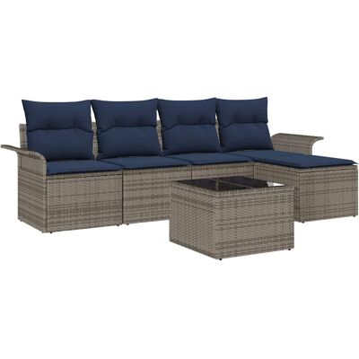 vidaXL Tuinbank Set met kussen 6 pcs Grijs poly rattan vidaXL Tuinbank Set met kussen 6 pcs Grijs poly rattan