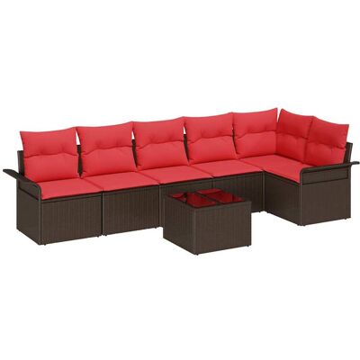 vidaXL Tuinbank Set met kussen 7 pcs Bruin poly rattan vidaXL Tuinbank Set met kussen 7 pcs Bruin poly rattan