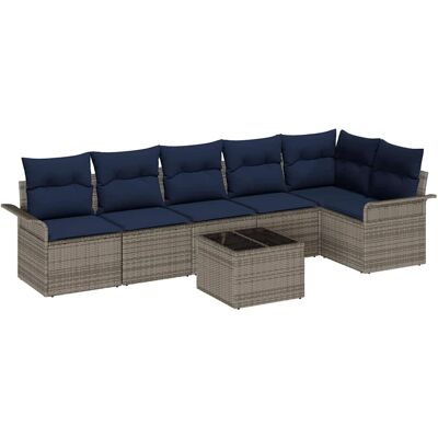 vidaXL Tuinbank Set met kussen 7 pcs Grijs poly rattan vidaXL Tuinbank Set met kussen 7 pcs Grijs poly rattan