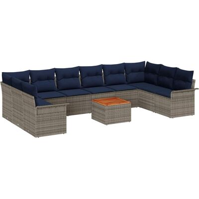 vidaXL Tuinbank Set met kussen 11 pcs Grijs poly rattan vidaXL Tuinbank Set met kussen 11 pcs Grijs poly rattan