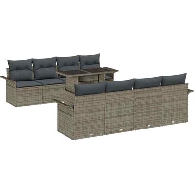vidaXL Tuinbank Set met kussen 9 pcs Grijs poly rattan vidaXL Tuinbank Set met kussen 9 pcs Grijs poly rattan