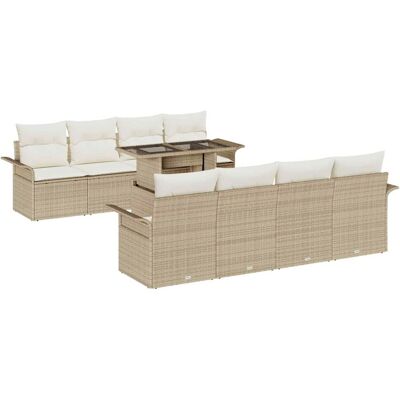 vidaXL Tuinbank Set met kussen 9 pcs Beige poly rattan vidaXL Tuinbank Set met kussen 9 pcs Beige poly rattan