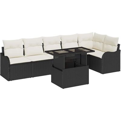 vidaXL Bankstel met kussen 7 pcs Zwart Poly rattan vidaXL Bankstel met kussen 7 pcs Zwart Poly rattan