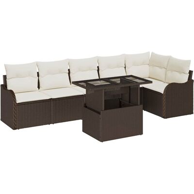 vidaXL Bankstel met kussen 7 pcs Bruin Poly rattan vidaXL Bankstel met kussen 7 pcs Bruin Poly rattan
