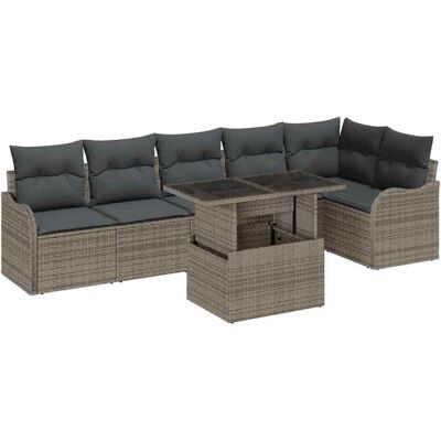 vidaXL Bankstel met kussen 7 pcs Grijs Poly rattan vidaXL Bankstel met kussen 7 pcs Grijs Poly rattan