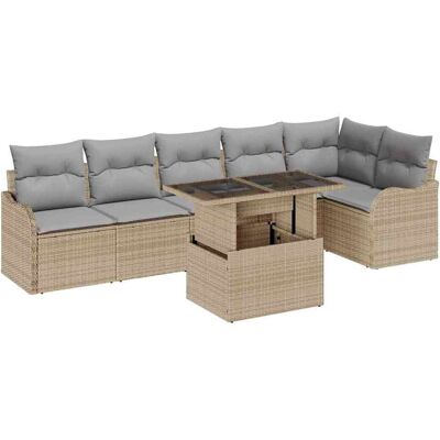 vidaXL Bankstel met kussen 7 pcs Beige Poly rattan vidaXL Bankstel met kussen 7 pcs Beige Poly rattan