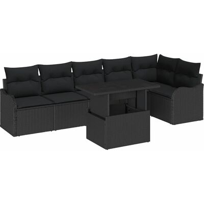 vidaXL Bankstel met kussen 7 pcs Zwart Poly rattan vidaXL Bankstel met kussen 7 pcs Zwart Poly rattan