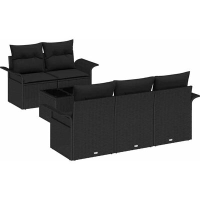 vidaXL Tuinbank Set met kussen 6 pcs Zwart Poly rattan, staal en glas vidaXL Tuinbank Set met kussen 6 pcs Zwart Poly rattan, staal en glas