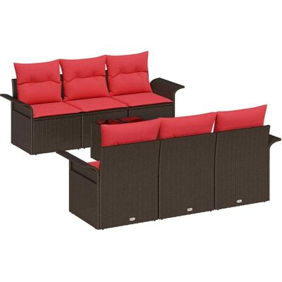 vidaXL Tuinbank Set 7 pcs Beige Rood Poly rattan, staal en glas vidaXL Tuinbank Set 7 pcs Beige Rood Poly rattan, staal en glas