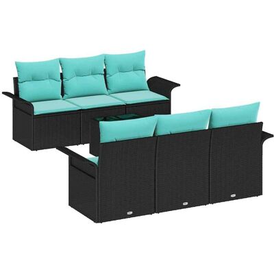vidaXL Tuinbank Set 7 pcs Zwart en Turkoois Poly rattan, staal en glas vidaXL Tuinbank Set 7 pcs Zwart en Turkoois Poly rattan, staal en glas