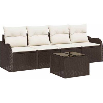 vidaXL Tuinbank Set 5 pcs Bruin en Crème Poly rattan, staal en glas vidaXL Tuinbank Set 5 pcs Bruin en Crème Poly rattan, staal en glas