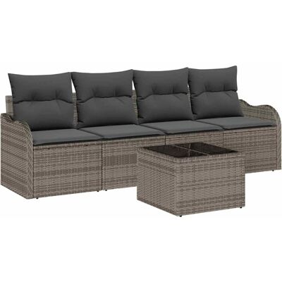 vidaXL Tuinbank Set met kussen 5 pcs Grijs Poly rattan, staal en glas vidaXL Tuinbank Set met kussen 5 pcs Grijs Poly rattan, staal en glas