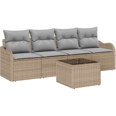 vidaXL Tuinbank Set 5 pcs Beige en Grijs Poly rattan, staal en glas vidaXL Tuinbank Set 5 pcs Beige en Grijs Poly rattan, staal en glas