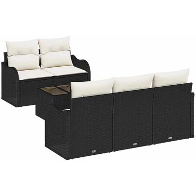 vidaXL Tuinbank Set 6 pcs Zwart en Crème Poly rattan, staal en glas vidaXL Tuinbank Set 6 pcs Zwart en Crème Poly rattan, staal en glas