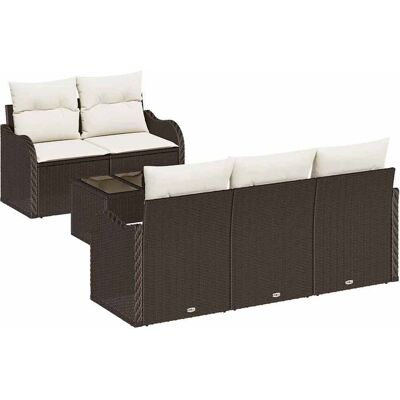 vidaXL Tuinbank Set 6 pcs Bruin en Crème Poly rattan, staal en glas vidaXL Tuinbank Set 6 pcs Bruin en Crème Poly rattan, staal en glas