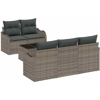 vidaXL Tuinbank Set met kussen 6 pcs Grijs Poly rattan, staal en glas vidaXL Tuinbank Set met kussen 6 pcs Grijs Poly rattan, staal en glas