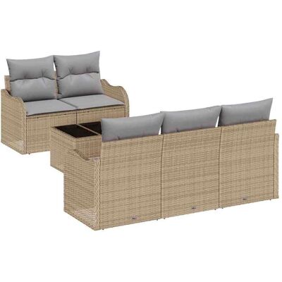 vidaXL Tuinbank Set 6 pcs Beige en Grijs Poly rattan, staal en glas vidaXL Tuinbank Set 6 pcs Beige en Grijs Poly rattan, staal en glas