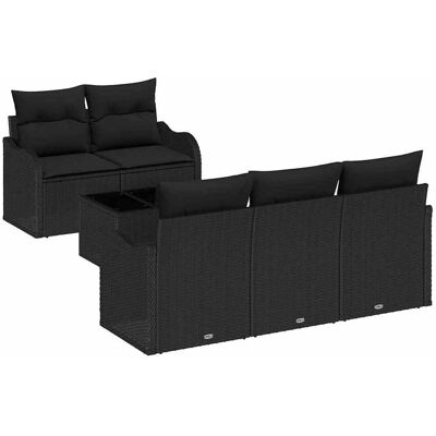 vidaXL Tuinbank Set met kussen 6 pcs Zwart Poly rattan, staal en glas vidaXL Tuinbank Set met kussen 6 pcs Zwart Poly rattan, staal en glas