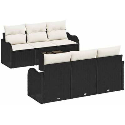 vidaXL Tuinbank Set 7 pcs Zwart en Crème Poly Riet en Staal en Glas vidaXL Tuinbank Set 7 pcs Zwart en Crème Poly Riet en Staal en Glas