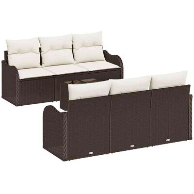 vidaXL Tuinbank Set 7 pcs Bruin en Crème Poly Riet en Staal en Glas vidaXL Tuinbank Set 7 pcs Bruin en Crème Poly Riet en Staal en Glas