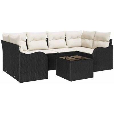 vidaXL Tuinbank Set 7 pcs Zwart en Crème Poly rattan, staal en glas vidaXL Tuinbank Set 7 pcs Zwart en Crème Poly rattan, staal en glas