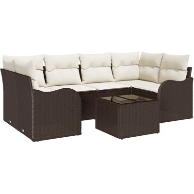 vidaXL Tuinbank Set 7 pcs Bruin en Crème Poly rattan, staal en glas vidaXL Tuinbank Set 7 pcs Bruin en Crème Poly rattan, staal en glas