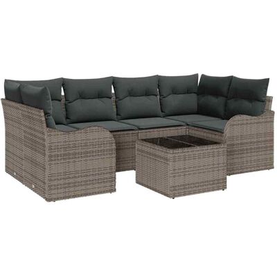 vidaXL Tuinbank Set met kussen 7 pcs Grijs Poly rattan, staal en glas vidaXL Tuinbank Set met kussen 7 pcs Grijs Poly rattan, staal en glas