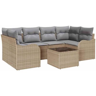 vidaXL Tuinbank Set 7 pcs Beige en Grijs Poly rattan, staal en glas vidaXL Tuinbank Set 7 pcs Beige en Grijs Poly rattan, staal en glas