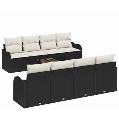 vidaXL Tuinbank Set 9 pcs Zwart en Crème Poly Riet en Staal en Glas vidaXL Tuinbank Set 9 pcs Zwart en Crème Poly Riet en Staal en Glas