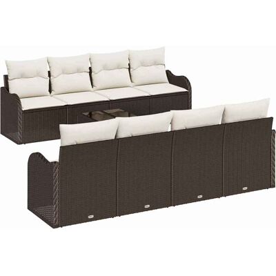 vidaXL Tuinbank Set 9 pcs Bruin en Crème Poly Riet en Staal en Glas vidaXL Tuinbank Set 9 pcs Bruin en Crème Poly Riet en Staal en Glas