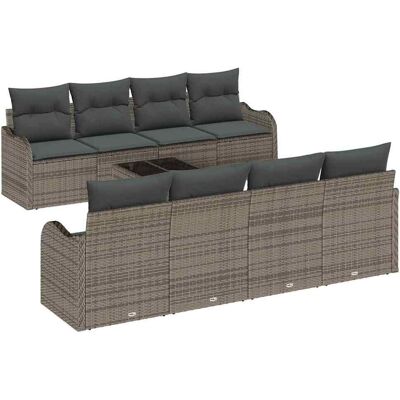 vidaXL Tuinbank Set met kussen 9 pcs Grijs Poly Riet en Staal en Glas vidaXL Tuinbank Set met kussen 9 pcs Grijs Poly Riet en Staal en Glas