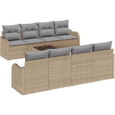vidaXL Tuinbank Set 9 pcs Beige en Grijs Poly Riet en Staal en Glas vidaXL Tuinbank Set 9 pcs Beige en Grijs Poly Riet en Staal en Glas