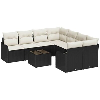 vidaXL Tuinbank Set 9 pcs Zwart en Crème Poly Riet en Staal en Glas vidaXL Tuinbank Set 9 pcs Zwart en Crème Poly Riet en Staal en Glas