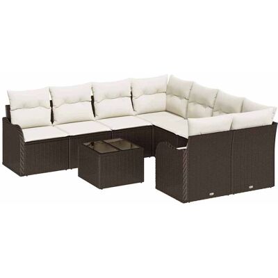 vidaXL Tuinbank Set 9 pcs Bruin en Crème Poly Riet en Staal en Glas vidaXL Tuinbank Set 9 pcs Bruin en Crème Poly Riet en Staal en Glas